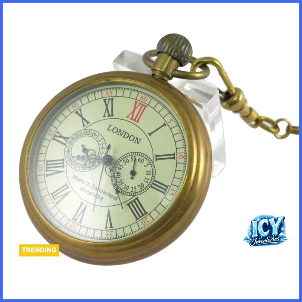 Vintage Hand-Wind Mechanical Pocket Watch with Copper Chain